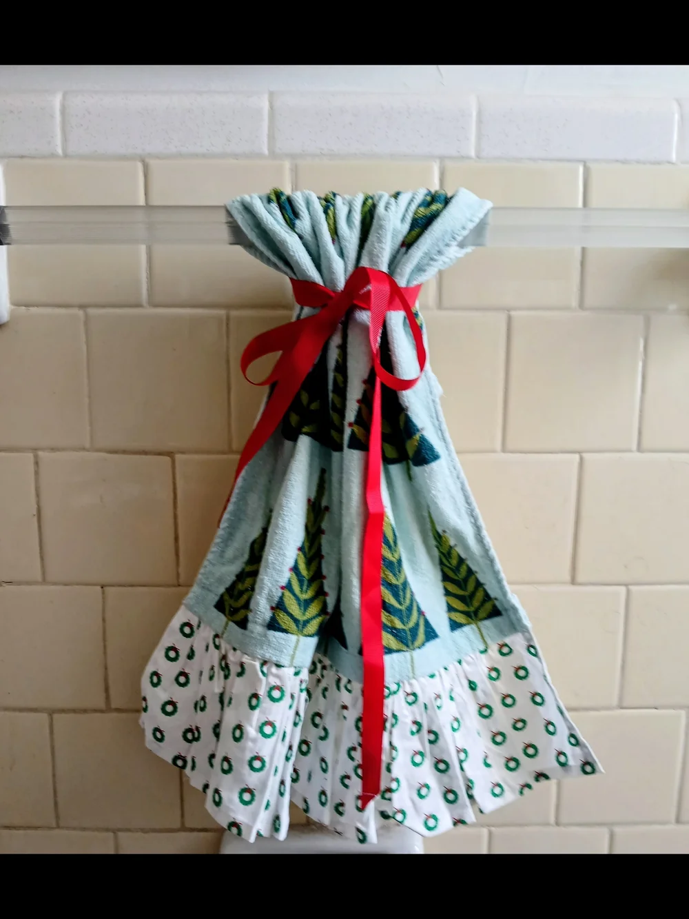 Orange Ruffle Kitchen Hand Towel with Printed Trim